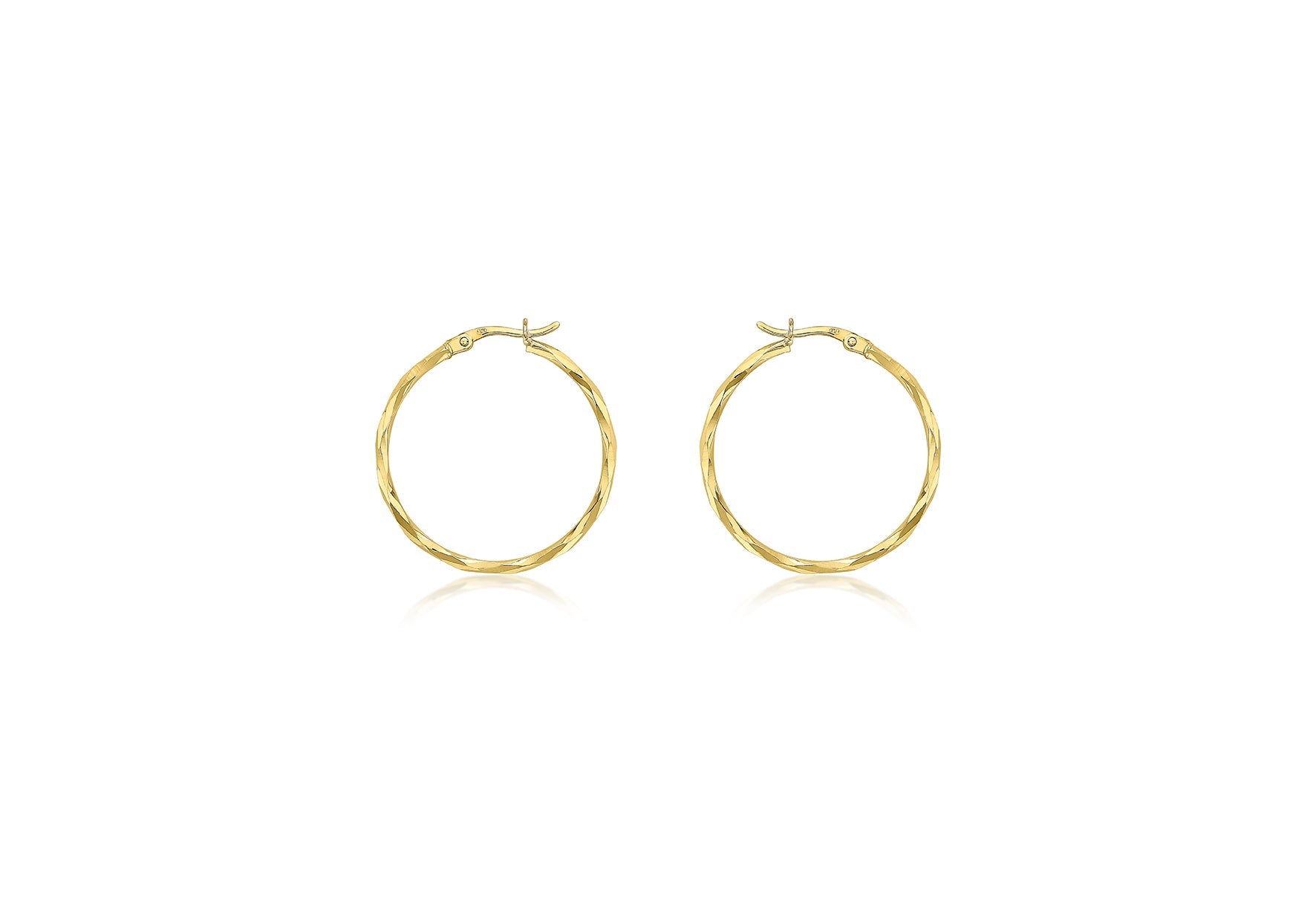 9K Yellow Gold Diamond Cut Hoop Earrings 28mm