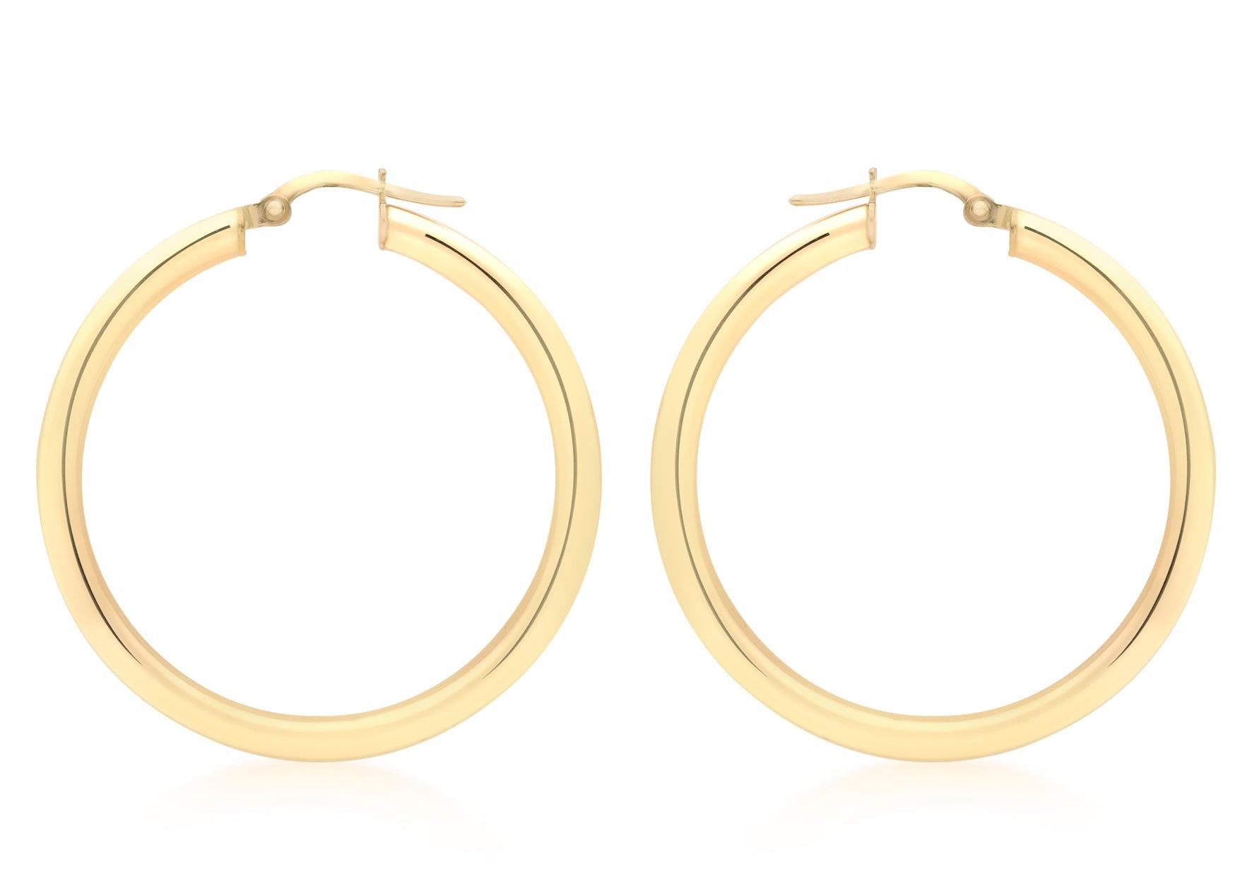 9K Yellow Gold 3mm Round Hoop Earrings 35mm