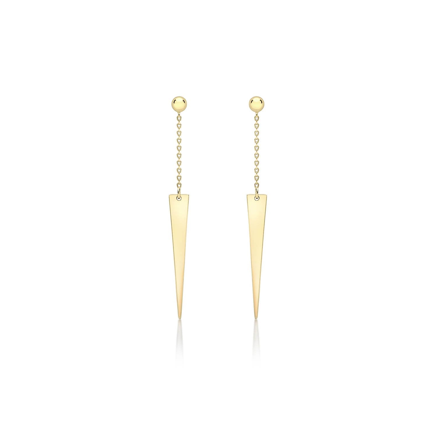 9K Yellow Gold 4mm x 41mm Triangle and Trace Chain Drop Earrings