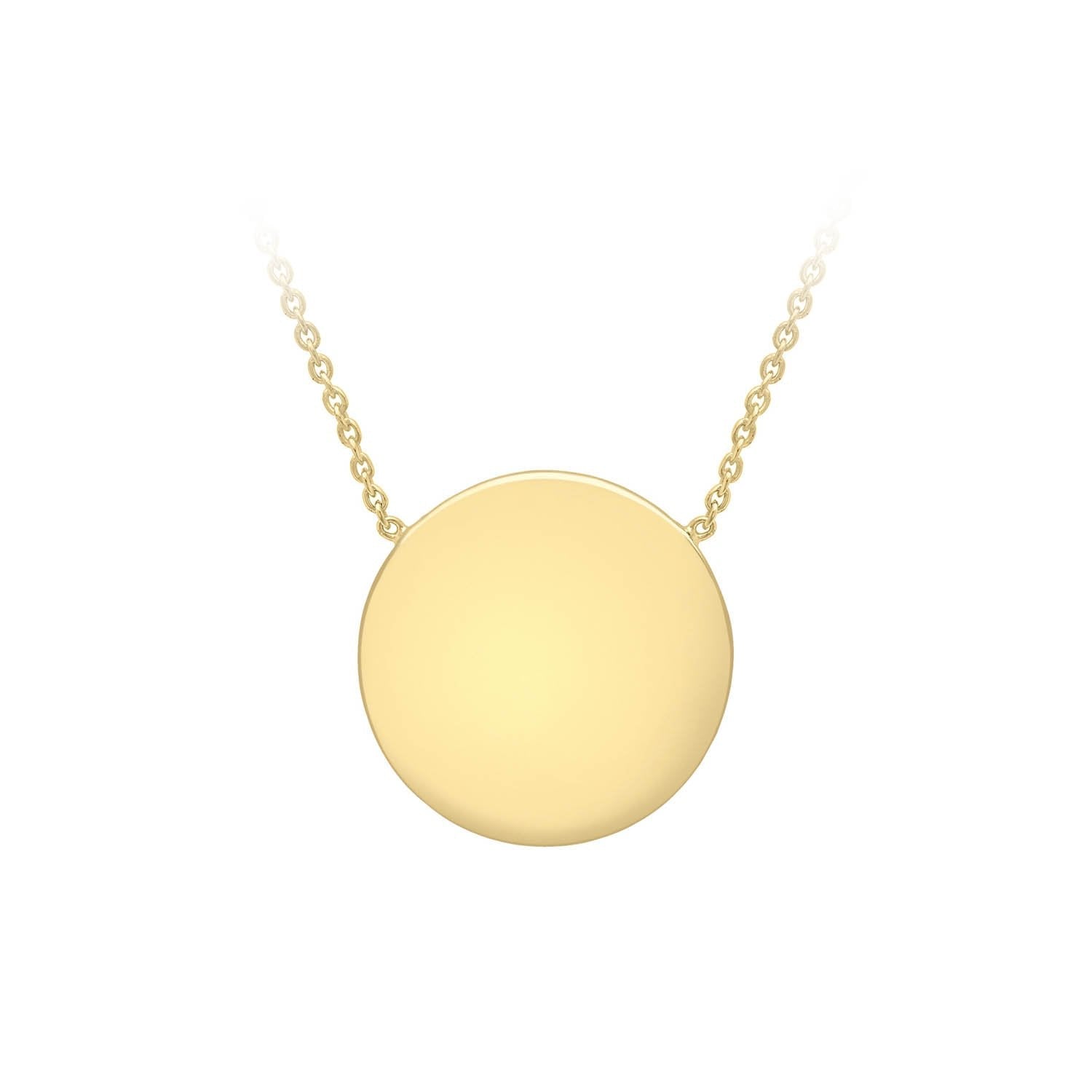 9K Yellow Gold 15mm Disc Pendant Adjustable Necklace 41cm-43cm