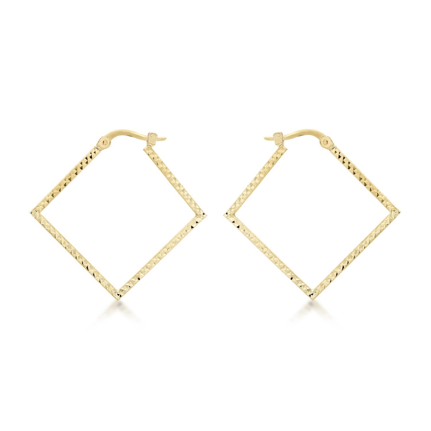 9K Yellow Gold 23mm x 23mm Diamond Cut Square Creole Earrings