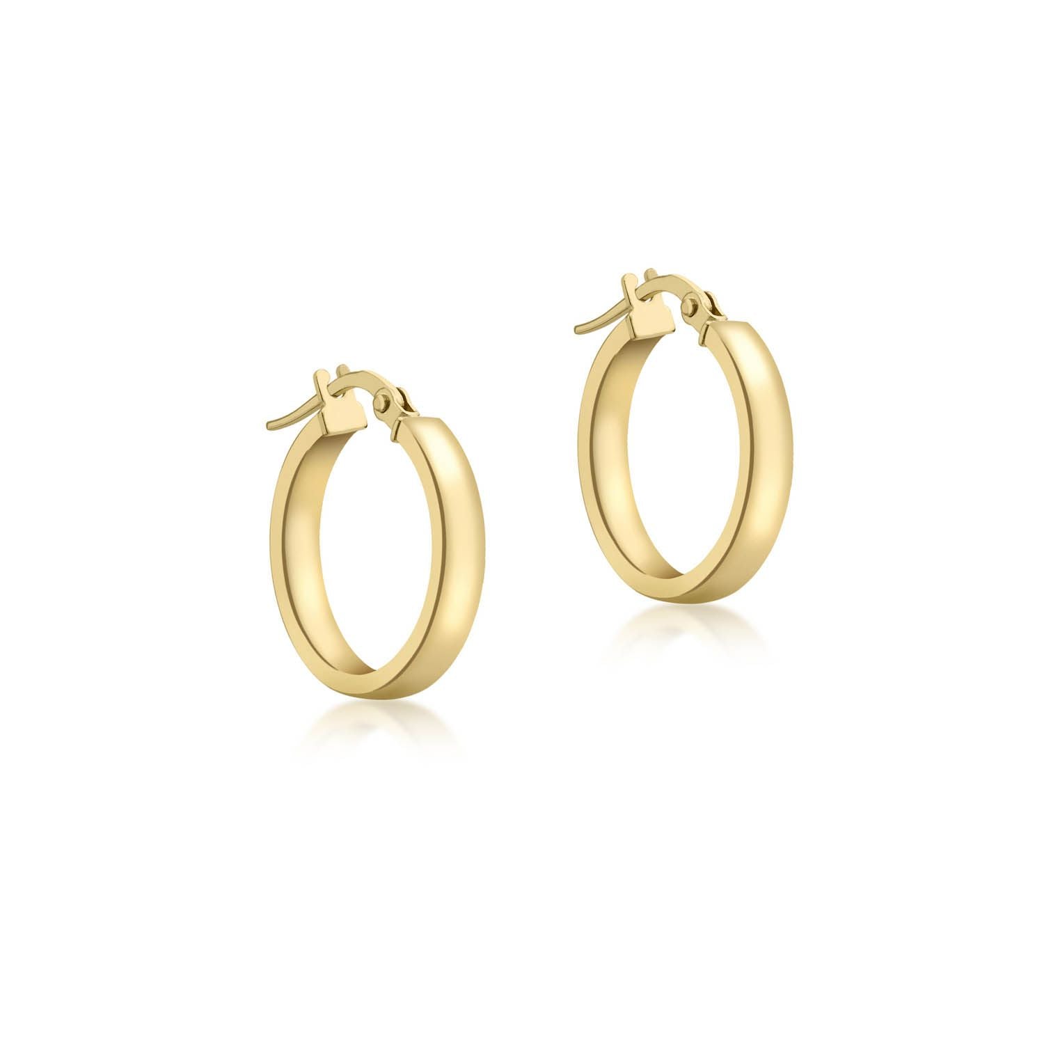 9ct Yellow Gold 3mm Rectangular-Tube 15mm Hoop Creole Earrings - Regarde Jewellers