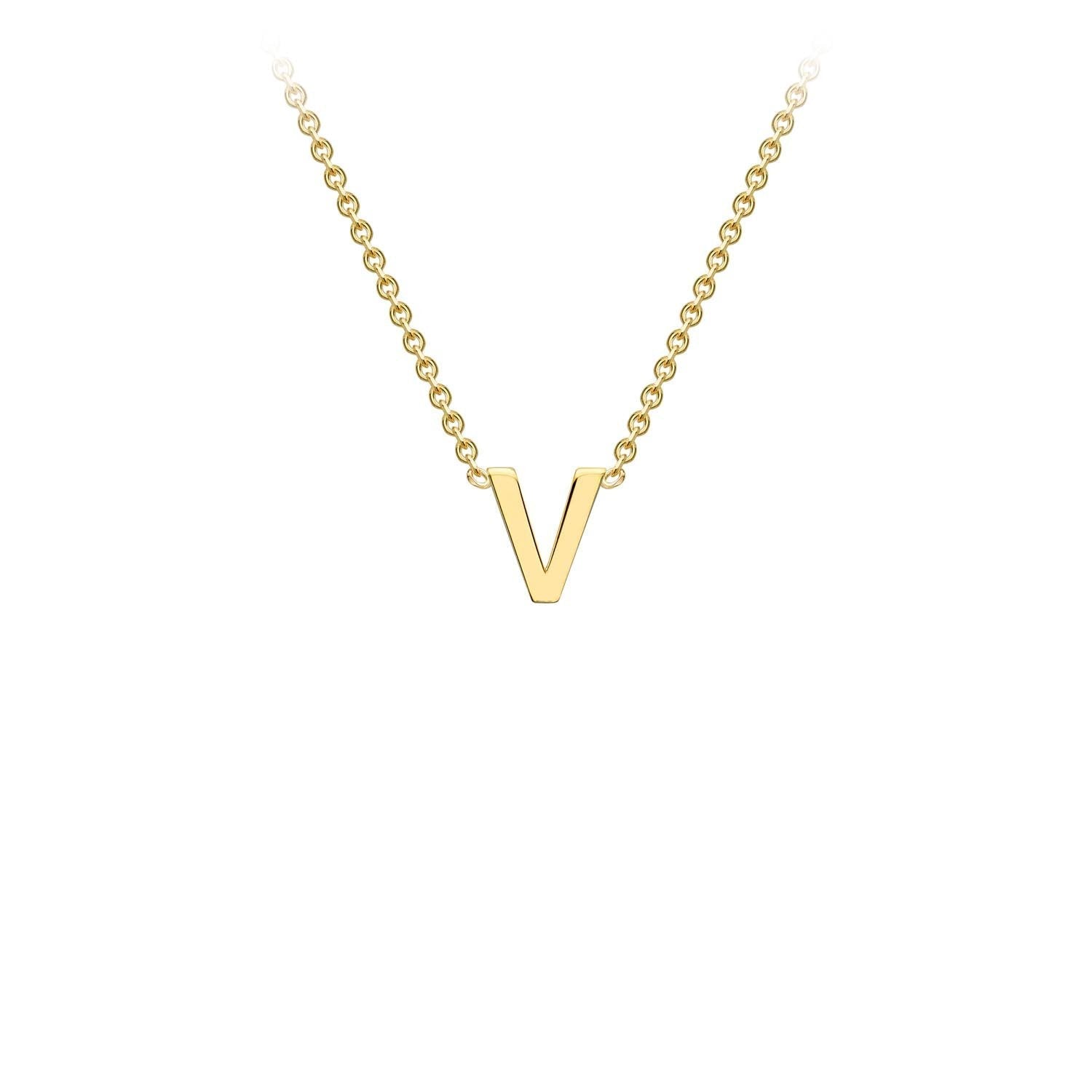 9K Yellow Gold 'V' Initial Adjustable Necklace 38cm/43cm Australia