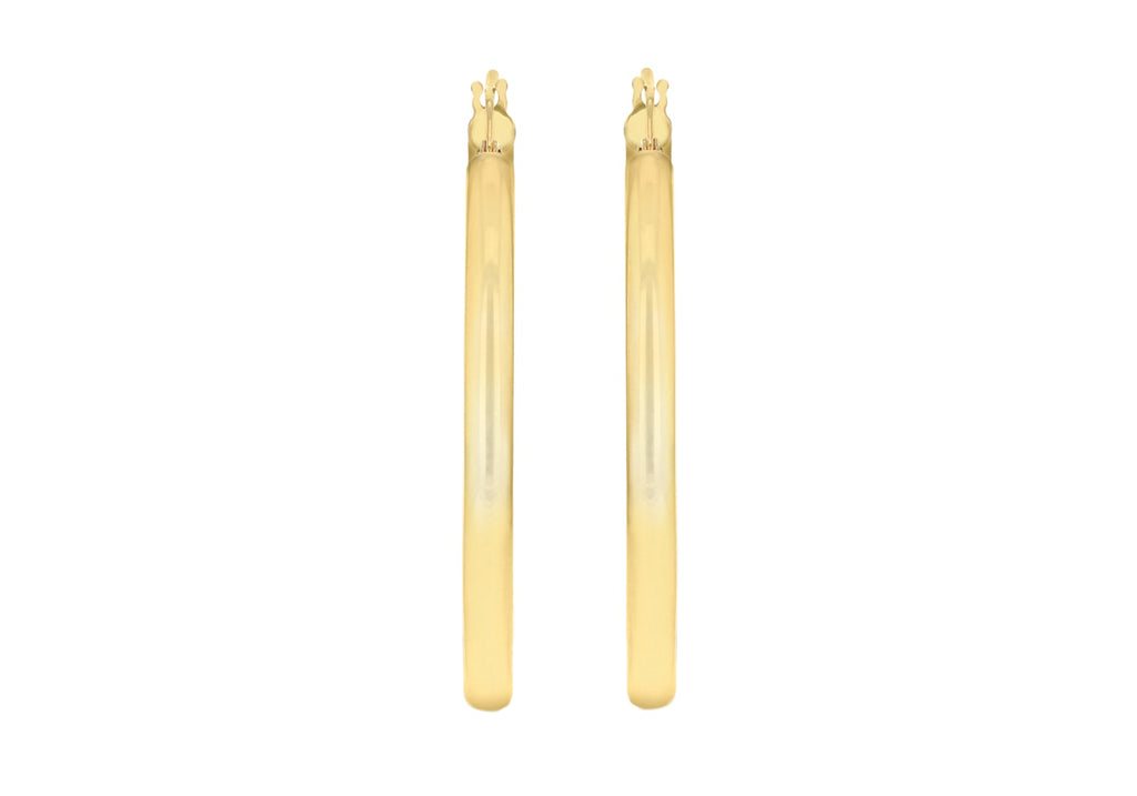 9K Yellow Gold 3mm Round Hoop Earrings 35mm