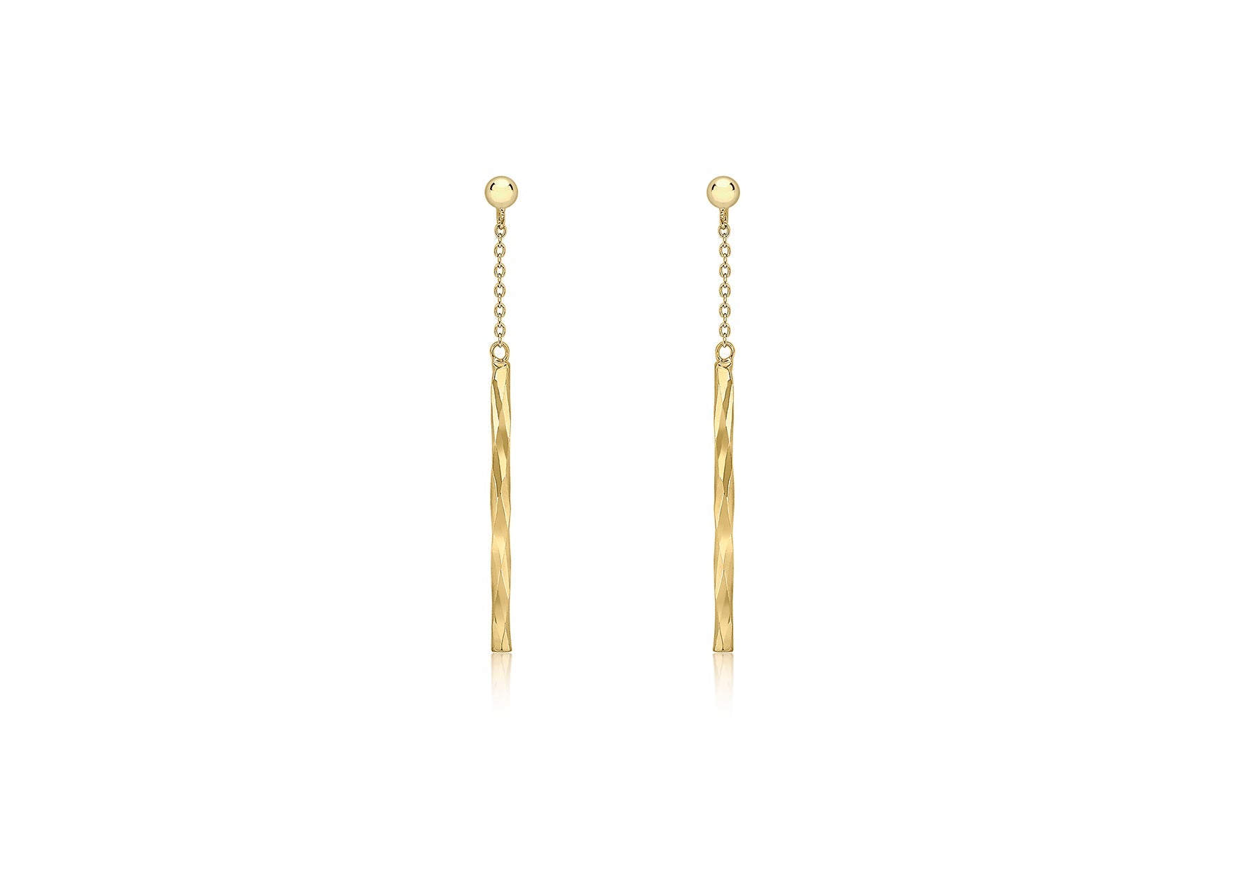 9K Diamond Cut Bar & Chain Drop Earrings