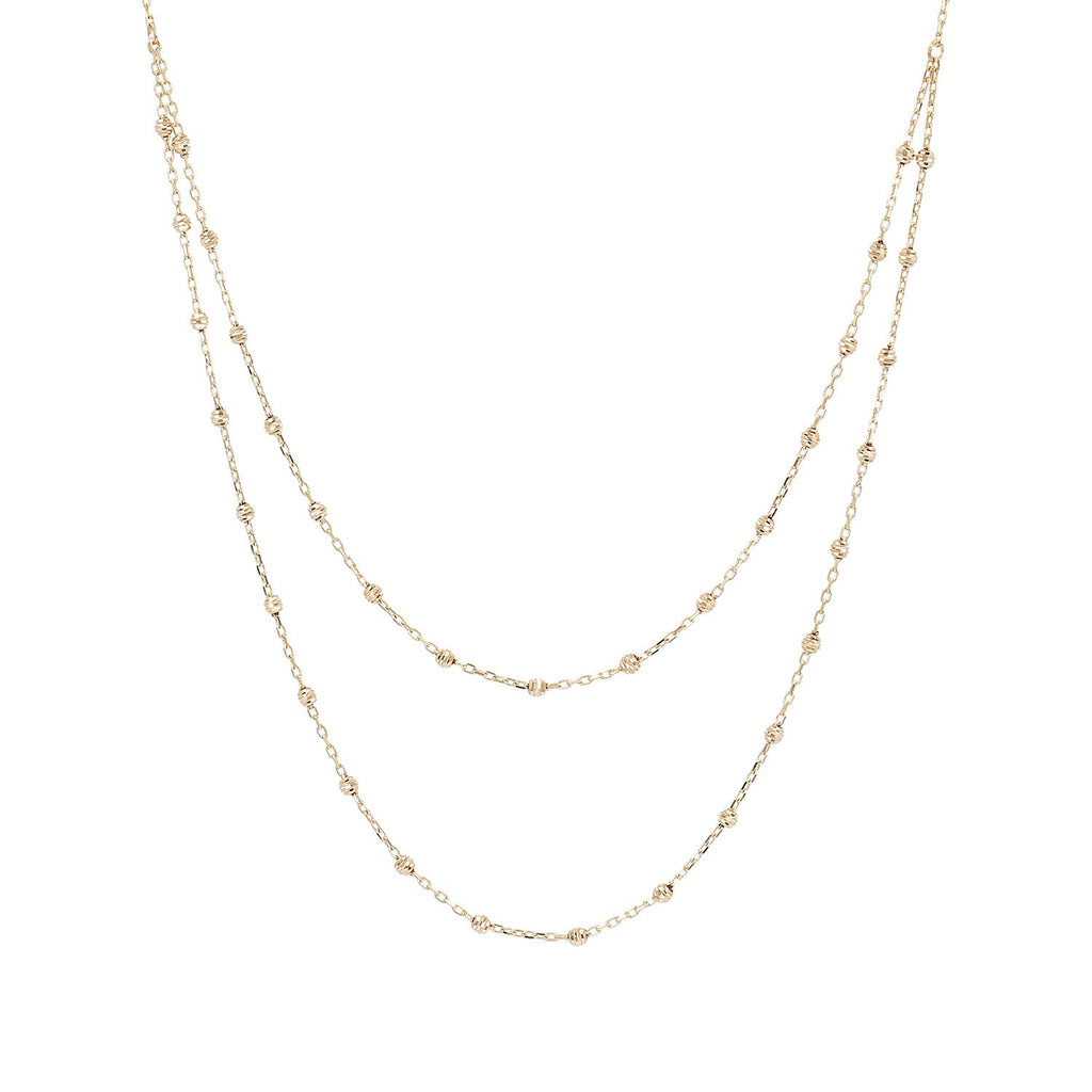 9K Yellow Gold Beaded Double Chain Necklace 48cm