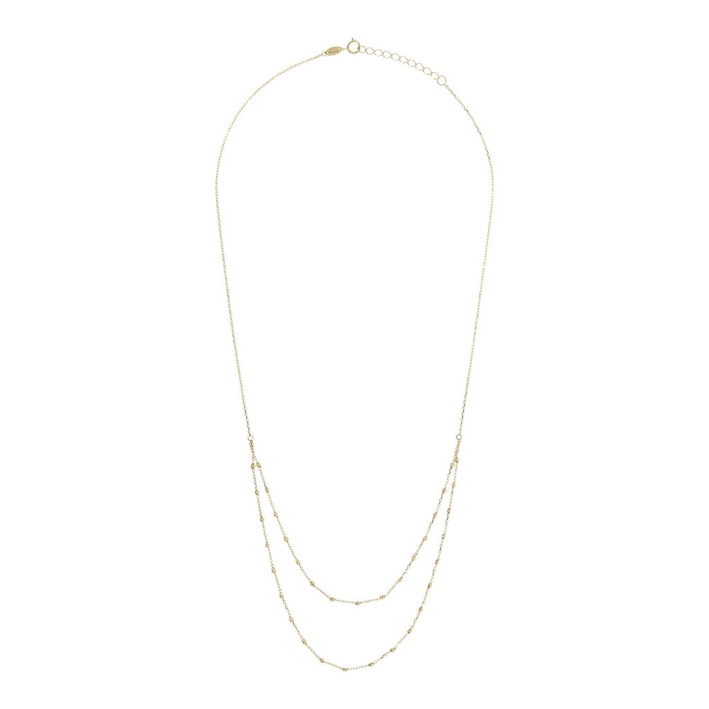 9K Yellow Gold Beaded Double Chain Necklace 48cm