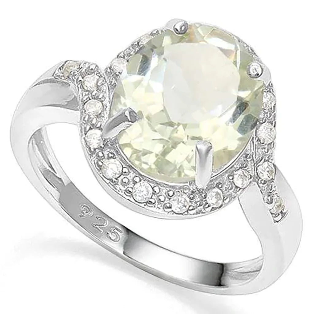 Oval Green Amethyst & White Sapphire Ring - Regarde Jewellers